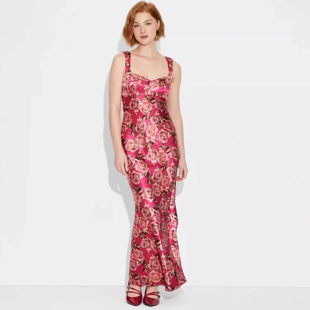 Wild Fable Women’s Satin Maxi Dress Red Floral Bodycon Size M NWT - Picture 16 of 16